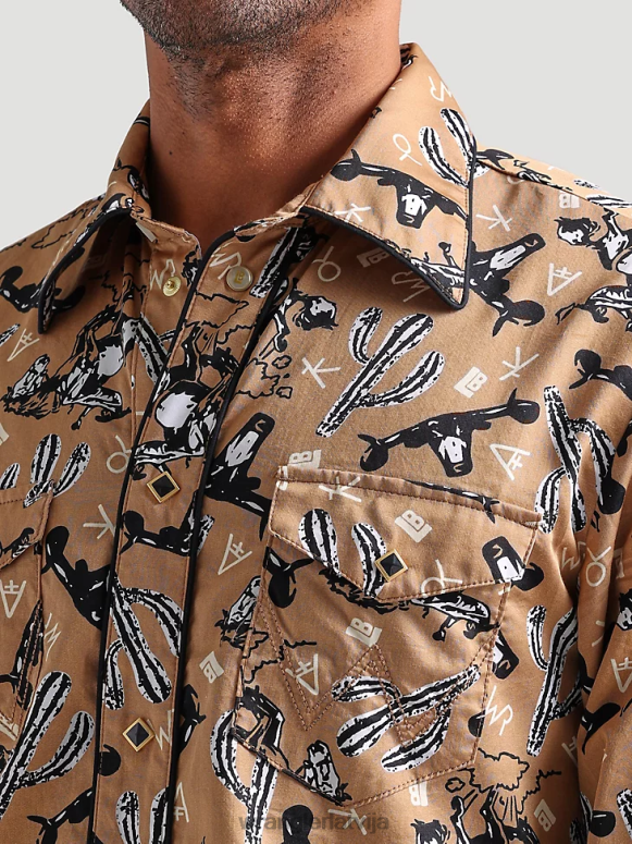 azul zils 20 reižu konkurētspējīgs moderna komforta krekls ar garām piedurknēm rietumu apdruku vīriešiem apģērbs Wrangler BFNTB481